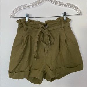 Green Paper-Bag Linen Shorts Size Small